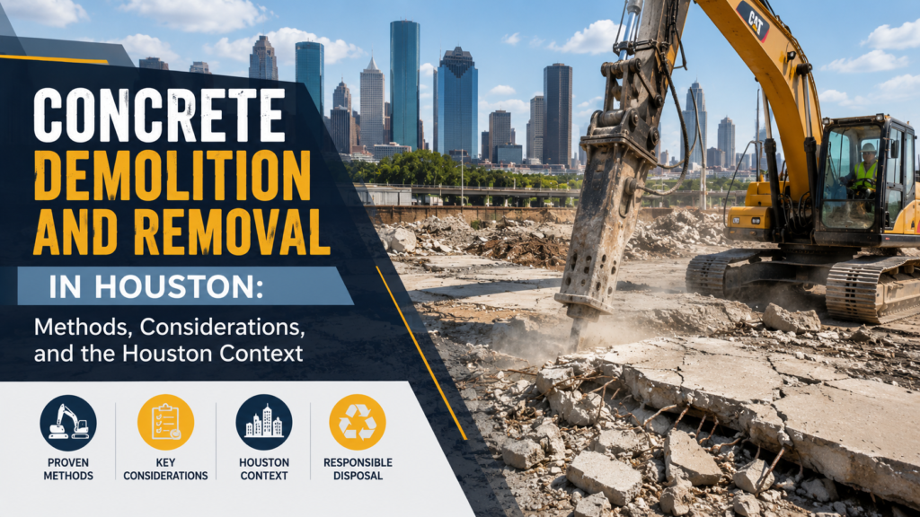 Concrete Demolition and Removal in Houston: Methods, Considerations, and the Houston Context